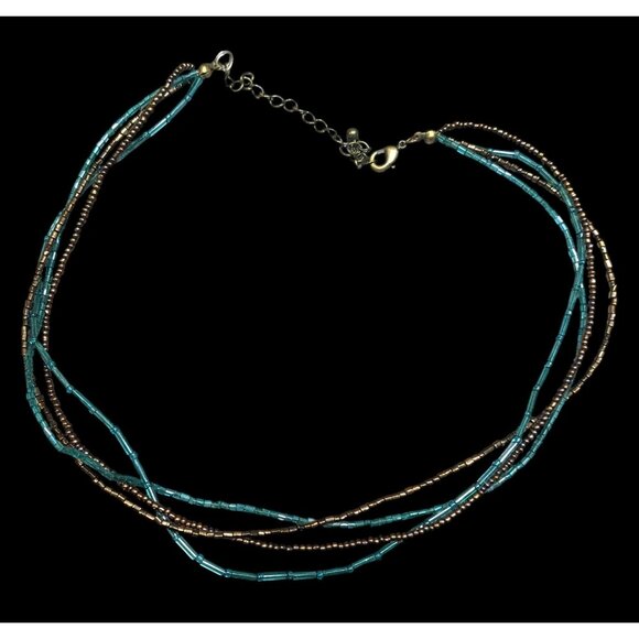 Earthy Blue And Copper Tone Glass Beaded Layered Necklace - Picture 1 of 6